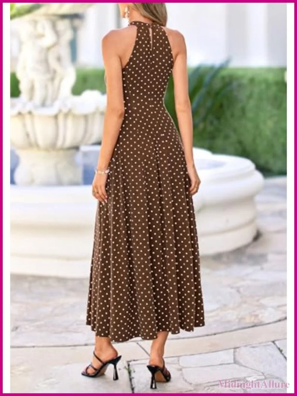 Sleeveless Halter Maxi Sundress with Pockets Flowy A-Line